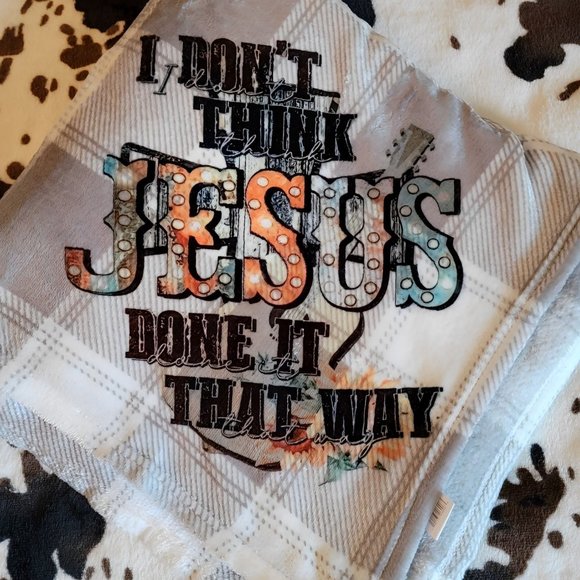I Dont Think Jesus Done It That Way Gray Plaid Throw Blanket - Picture 2 of 2